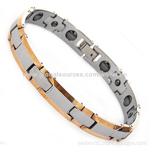 Fashionable Tungsten Bracelet with Magnetic Therapy Function, Gold-plating